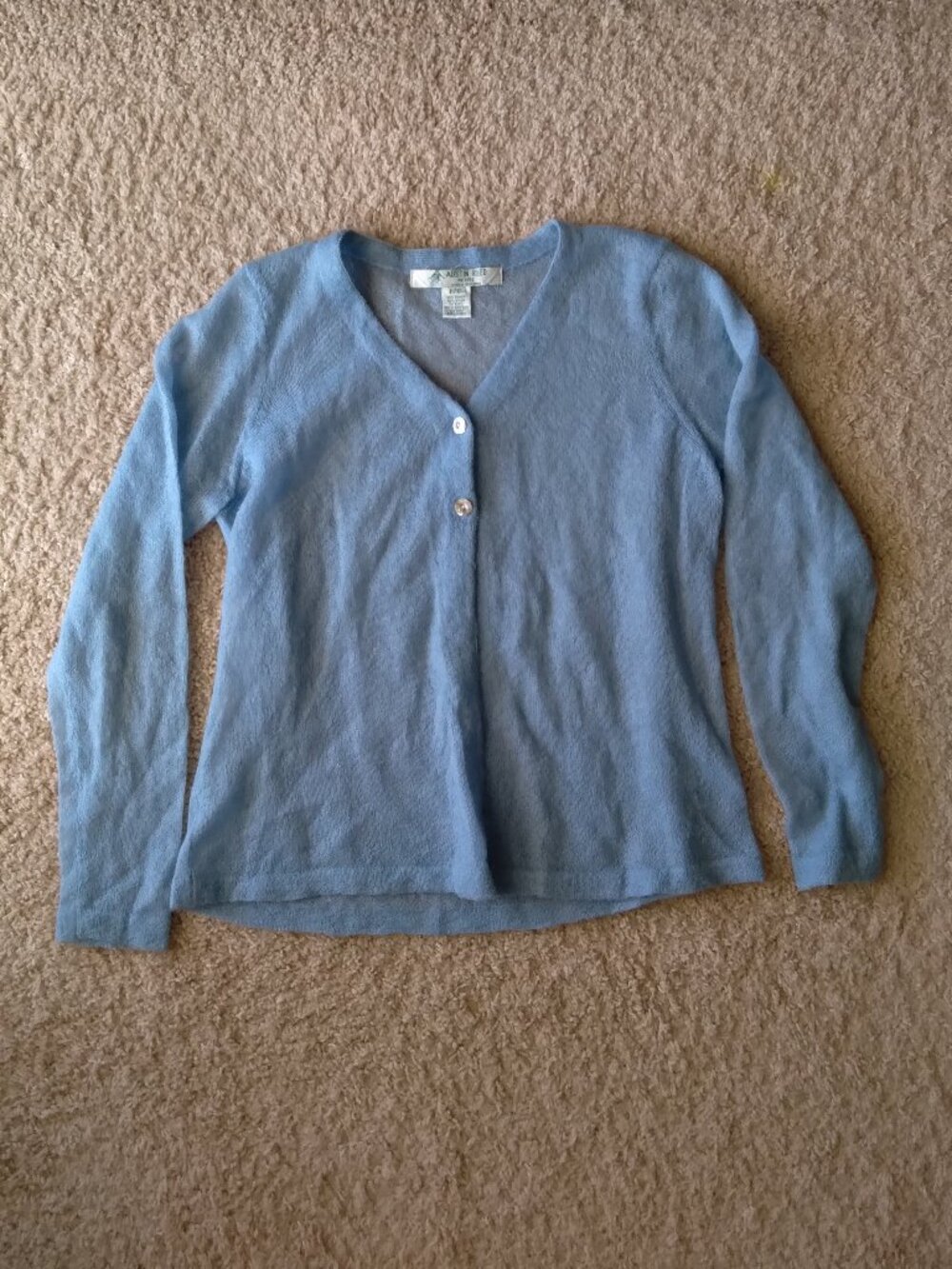 Vintage Austin Reed Blue Mohair Blend V-Neck Cardigan Womens Size Petite XL